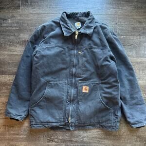 Vtg Carhartt Jacket Medium Black Duck Canvas Fade C61 Sandstone sherpa Lined